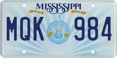 MS license plate MQK984