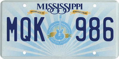 MS license plate MQK986