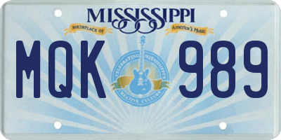 MS license plate MQK989