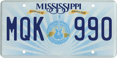 MS license plate MQK990