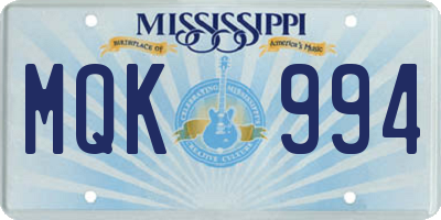 MS license plate MQK994