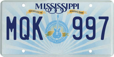 MS license plate MQK997