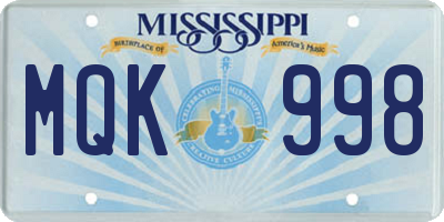 MS license plate MQK998