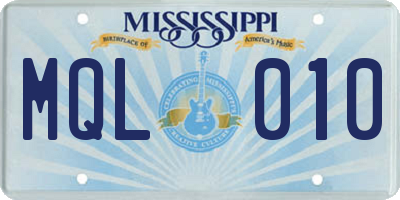 MS license plate MQL010