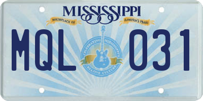 MS license plate MQL031