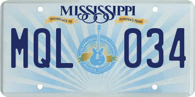 MS license plate MQL034