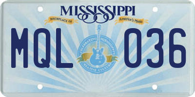 MS license plate MQL036