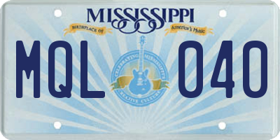 MS license plate MQL040