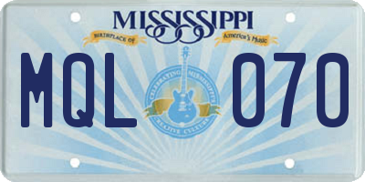MS license plate MQL070