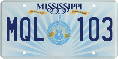 MS license plate MQL103
