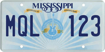 MS license plate MQL123