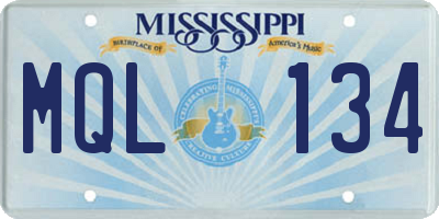 MS license plate MQL134