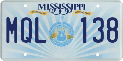 MS license plate MQL138