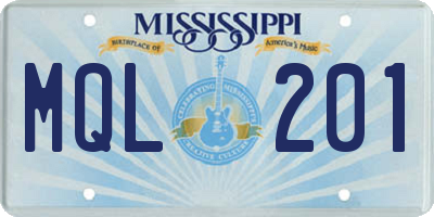 MS license plate MQL201