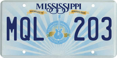 MS license plate MQL203