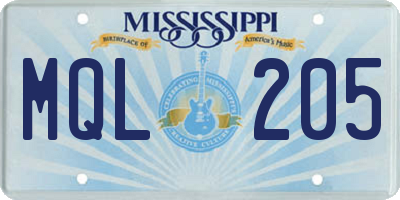 MS license plate MQL205