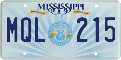 MS license plate MQL215
