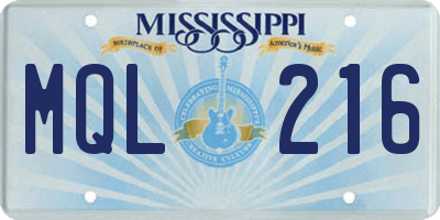 MS license plate MQL216