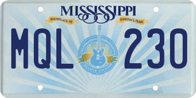 MS license plate MQL230