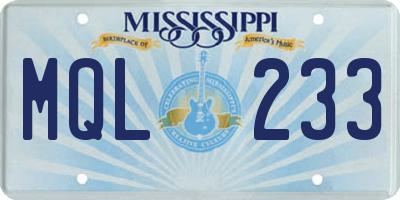 MS license plate MQL233