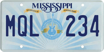 MS license plate MQL234