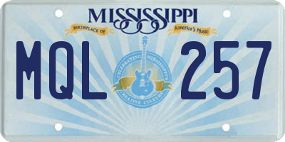 MS license plate MQL257