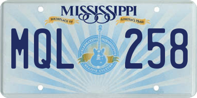 MS license plate MQL258