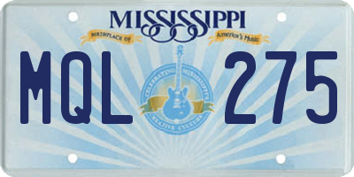 MS license plate MQL275