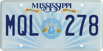 MS license plate MQL278