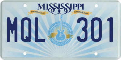 MS license plate MQL301