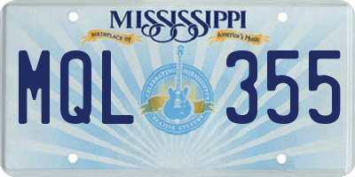 MS license plate MQL355