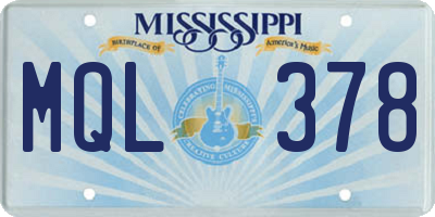 MS license plate MQL378