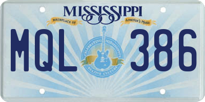 MS license plate MQL386