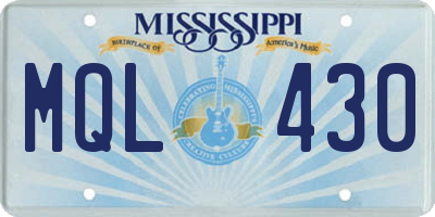 MS license plate MQL430