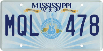 MS license plate MQL478
