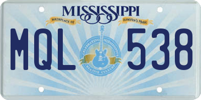 MS license plate MQL538