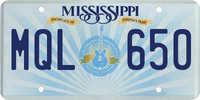 MS license plate MQL650