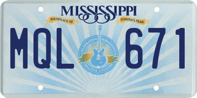 MS license plate MQL671