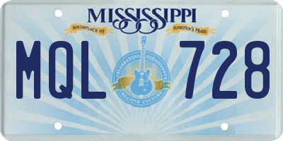 MS license plate MQL728