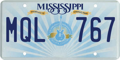 MS license plate MQL767
