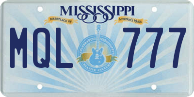 MS license plate MQL777