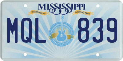 MS license plate MQL839