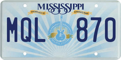MS license plate MQL870