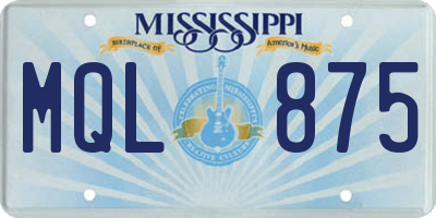MS license plate MQL875