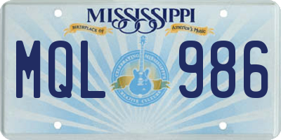 MS license plate MQL986