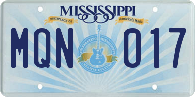MS license plate MQN017