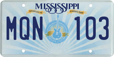 MS license plate MQN103