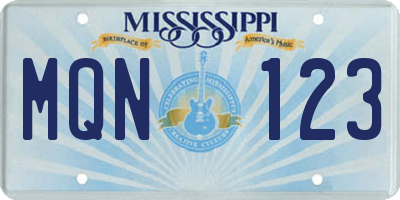 MS license plate MQN123