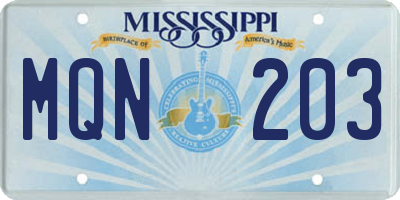 MS license plate MQN203