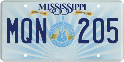 MS license plate MQN205